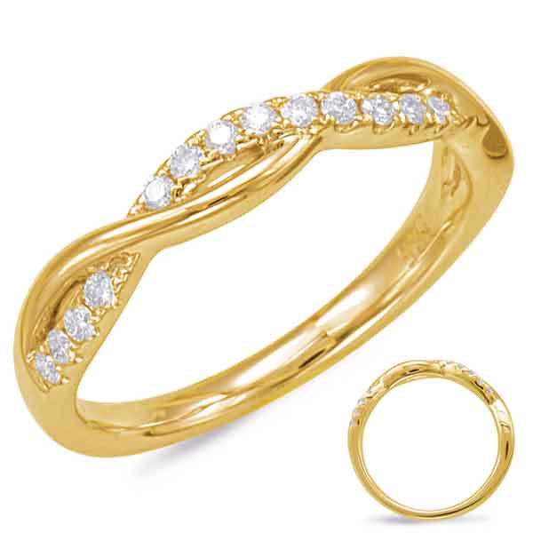 This Band is available in 14K Yellow Gold. There are a total of 18 stones. There are Round with a total carat weight of 0.18 set in a Micro Prong setting.