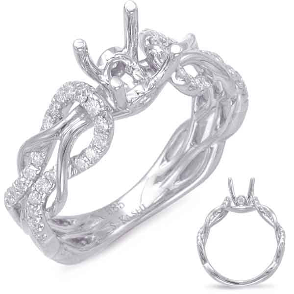 This Engagement Ring  is available in 14K White Gold. There are a total of 46 stones. There are Rounds with a total carat weight of 0.35 set in a Bezel Set|Micro Prong setting.