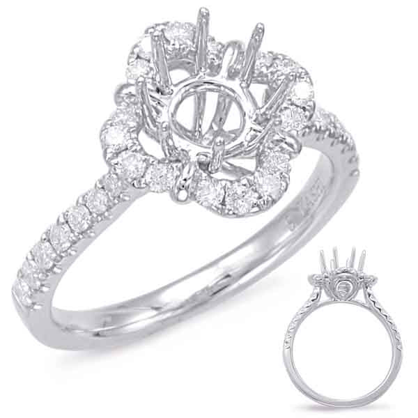 This Engagement Ring  is available in 14K White Gold. There are a total of 32 stones. There are Rounds with a total carat weight of 0.42 set in a Micro Prong setting.