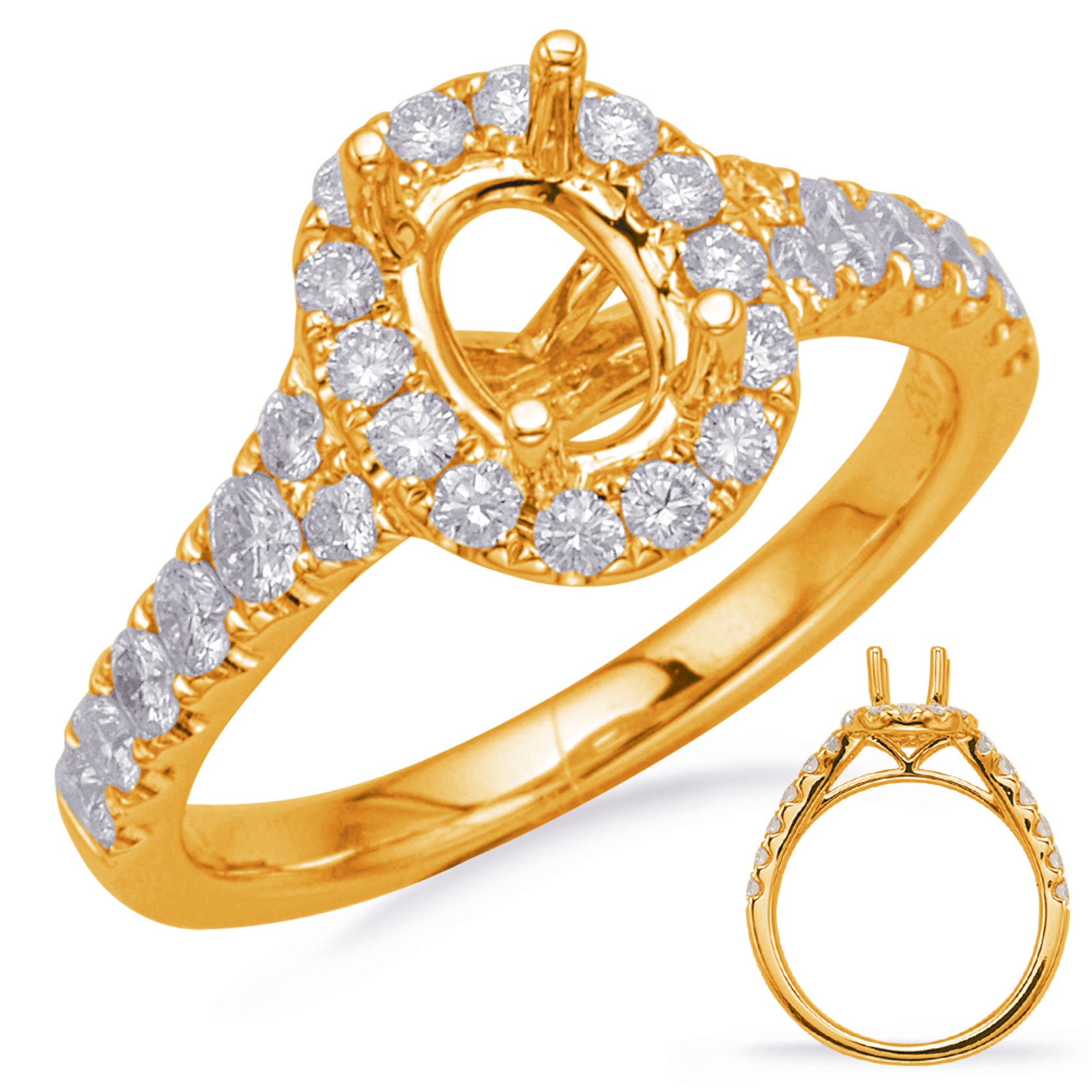 This Engagement Ring  is available in 14K Yellow Gold. There are a total of 28 stones. There are Rounds with a total carat weight of 0.65 set in a Micro Prong|Prong Set setting.