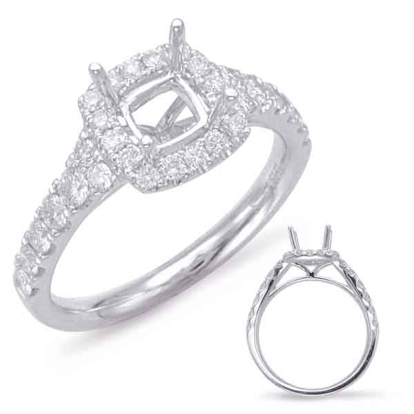 This Engagement Ring  is available in 14K White Gold. There are a total of 30 stones. There are Rounds with a total carat weight of 0.64 set in a Prong Set setting.