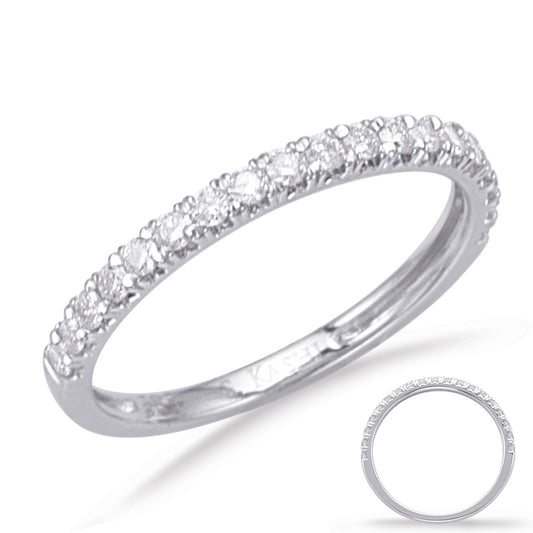 This Band is available in 14K White Gold. There are a total of 19 stones. There are Round with a total carat weight of 0.3 set in a Prong Set setting.