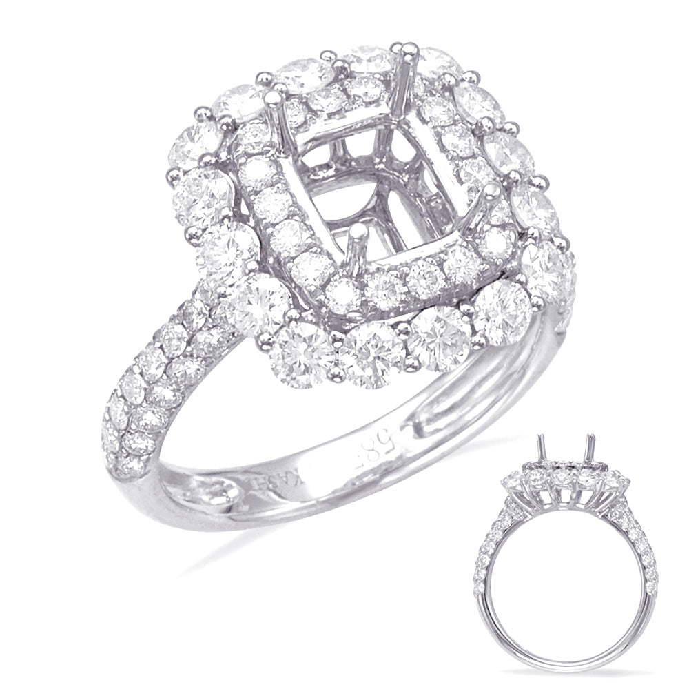 This Engagement Ring  is available in 14K White Gold. There are a total of 82 stones. There are Rounds with a total carat weight of 1.77 set in a Micro Pave|Prong Set setting.