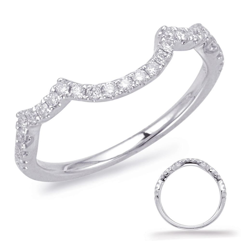 This Band is available in 14K White Gold. There are a total of 26 stones. There are Round with a total carat weight of 0.23 set in a Micro Prong setting.