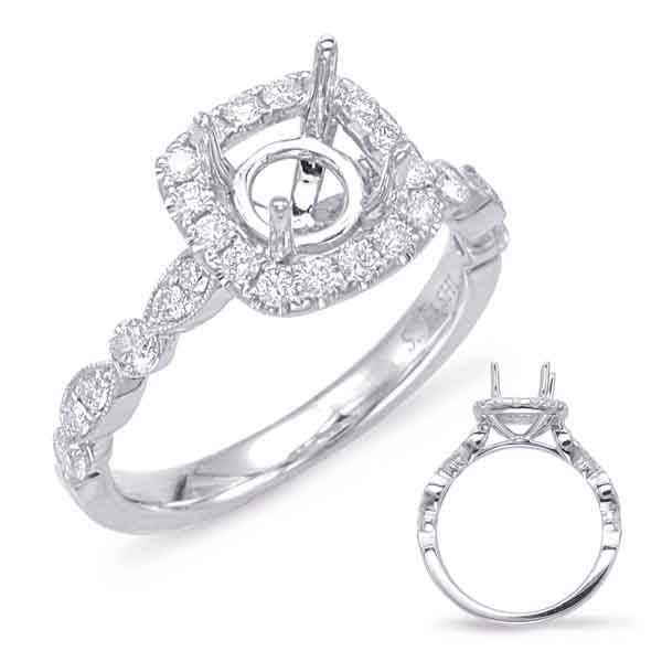 This Engagement Ring  is available in 14K White Gold. There are a total of 28 stones. There are Rounds with a total carat weight of 0.5 set in a Micro Pave|Prong Set setting.