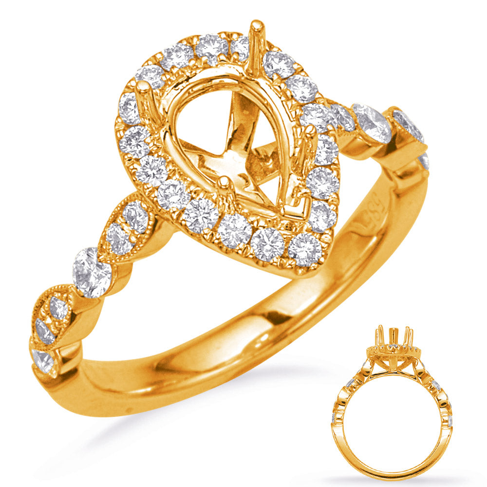 This Engagement Ring  is available in 14K Yellow Gold. There are a total of 28 stones. There are Rounds with a total carat weight of 0.44 set in a Micro Pave|Prong Set setting.