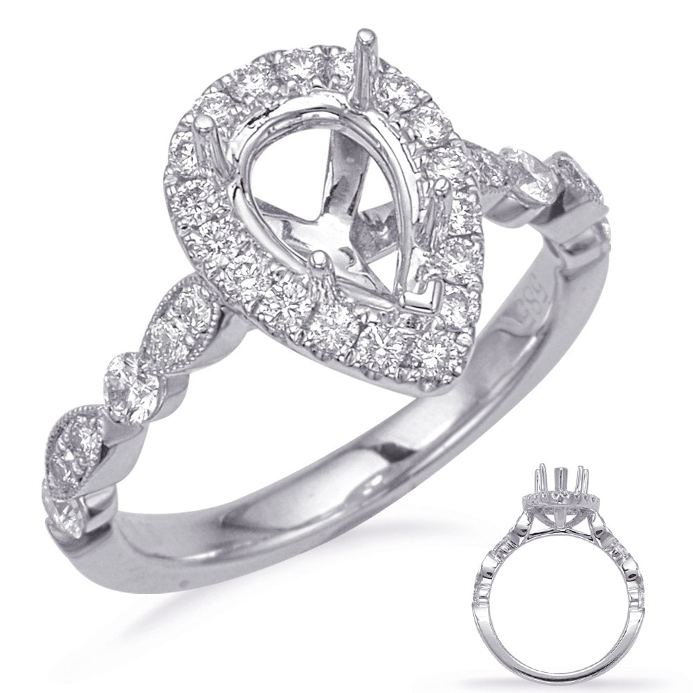 This Engagement Ring  is available in 14K White Gold. There are a total of 28 stones. There are Rounds with a total carat weight of 0.55 set in a Micro Pave|Prong Set setting.
