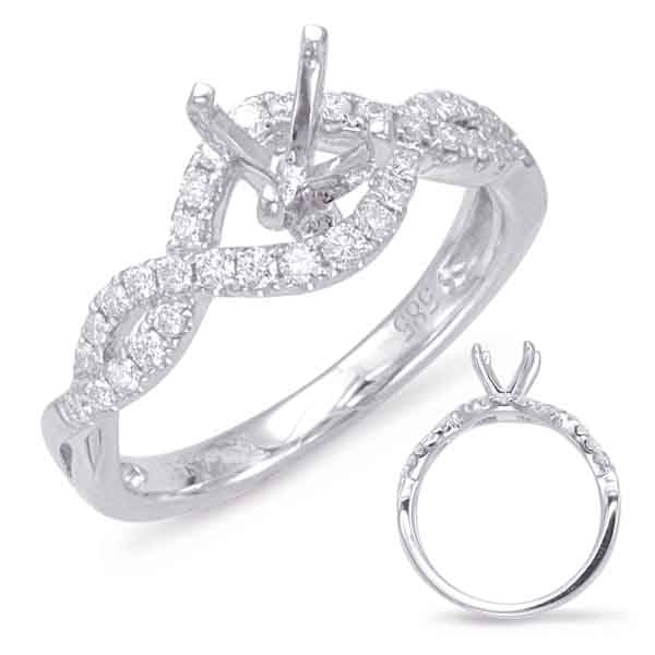 This Engagement Ring  is available in 14K White Gold. There are a total of 34 stones. There are Rounds with a total carat weight of 0.33 set in a Micro Prong setting.