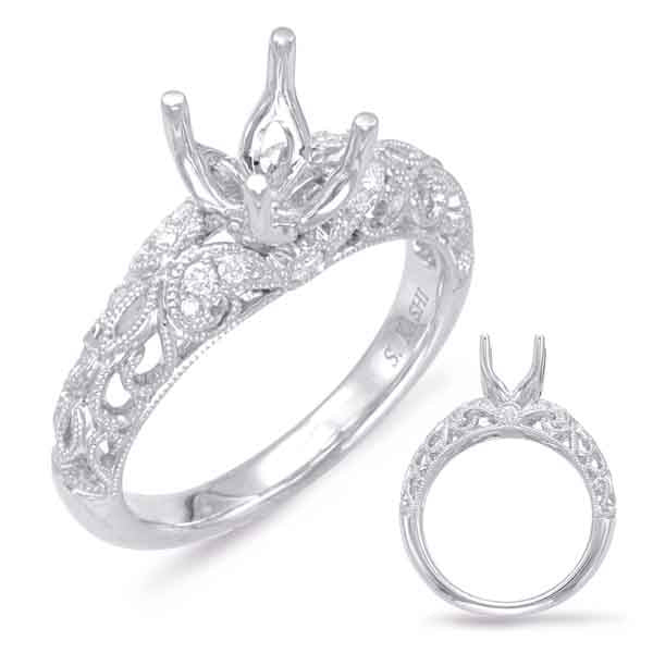 This Engagement Ring  is available in 14K White Gold. There are a total of 14 stones. There are Rounds with a total carat weight of 0.14 set in a Bezel Set|Micro Pave setting.