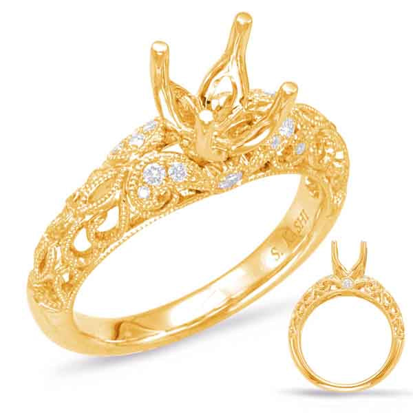 This Engagement Ring  is available in 14K Yellow Gold. There are a total of 14 stones. There are Rounds with a total carat weight of 0.14 set in a Bezel Set|Micro Pave setting.