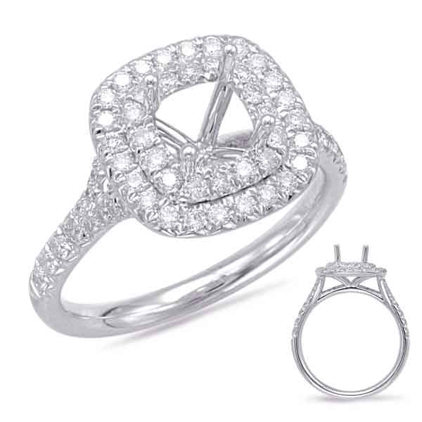 This Engagement Ring  is available in 14K White Gold. There are a total of 64 stones. There are Rounds with a total carat weight of 0.61 set in a Micro Prong setting.