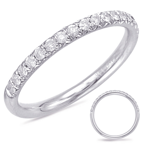 This Band is available in 14K White Gold. There are a total of 17 stones. There are Round with a total carat weight of 0.27 set in a Micro Prong setting.