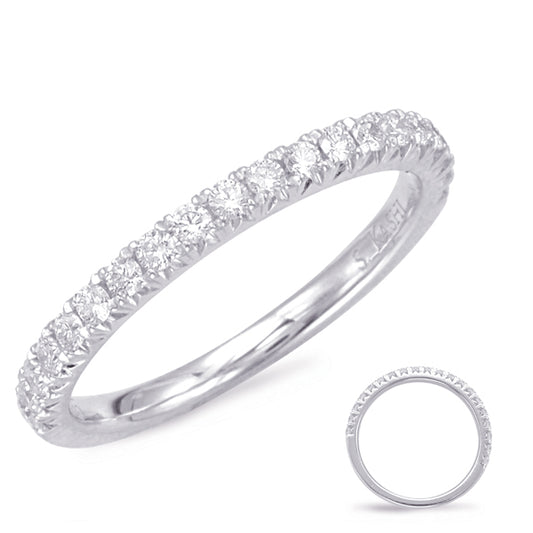 This Band is available in 14K White Gold. There are a total of 16 stones. There are Round with a total carat weight of 0.48 set in a Micro Prong setting.