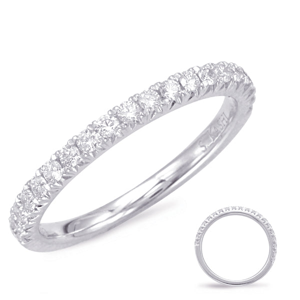 This Band is available in 14K White Gold. There are a total of 16 stones. There are Round with a total carat weight of 0.48 set in a Micro Prong setting.
