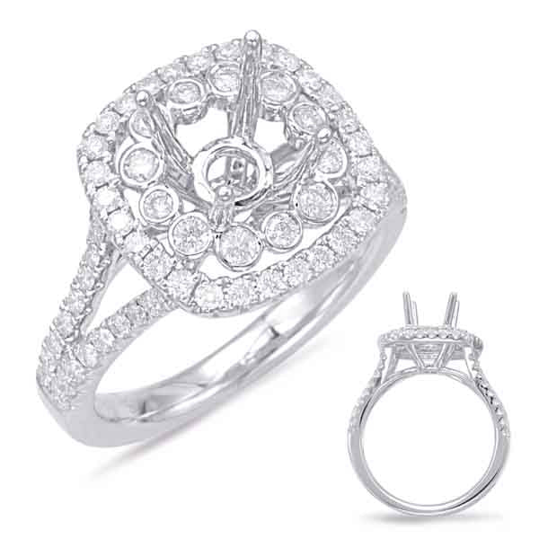 This Engagement Ring  is available in 14K White Gold. There are a total of 76 stones. There are Rounds with a total carat weight of 0.7 set in a Bezel Set|Micro Prong setting.