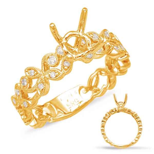 This Engagement Ring  is available in 14K Yellow Gold. There are a total of 20 stones. There are Rounds with a total carat weight of 0.13 set in a Bezel Set|Micro Prong setting.