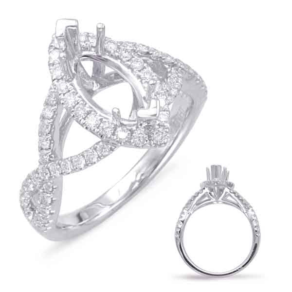 This Engagement Ring  is available in 14K White Gold. There are a total of 62 stones. There are Rounds with a total carat weight of 0.52 set in a Micro Prong setting.