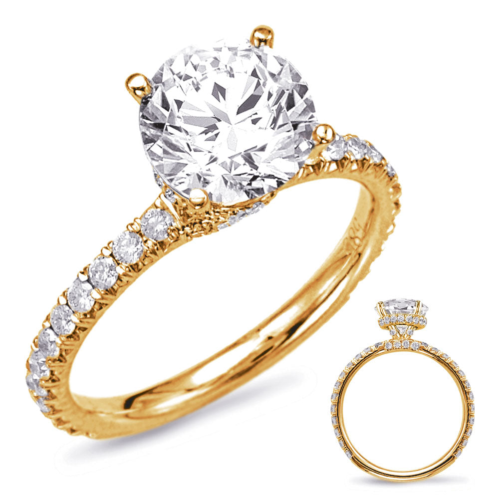 This Engagement Ring  is available in 14K Yellow Gold. There are a total of 52 stones. There are Rounds with a total carat weight of 0.58 set in a Micro Prong|Prong Set setting.