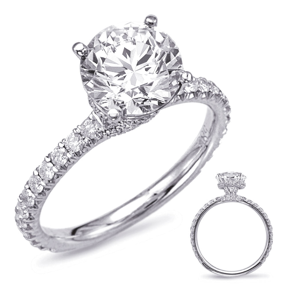 This Engagement Ring  is available in 14K White Gold. There are a total of 52 stones. There are Rounds with a total carat weight of 0.65 set in a Micro Prong|Prong Set setting.