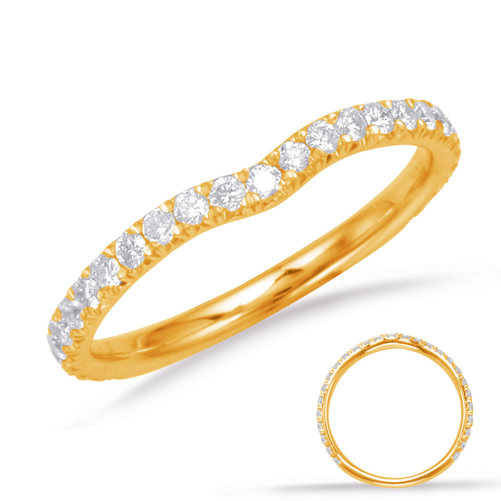 This Band is available in 14K Yellow Gold. There are a total of 27 stones. There are Round with a total carat weight of 0.38 set in a Micro Prong setting.