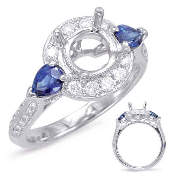 This Engagement Ring  is available in 14K White Gold. There are a total of 36 stones. There are Rounds with a total carat weight of 0.35 set in a Micro Pave|Prong Set setting.There are Sapphire stones with a total carat weight of 0.48 set in a Micro Pave|Prong Set.