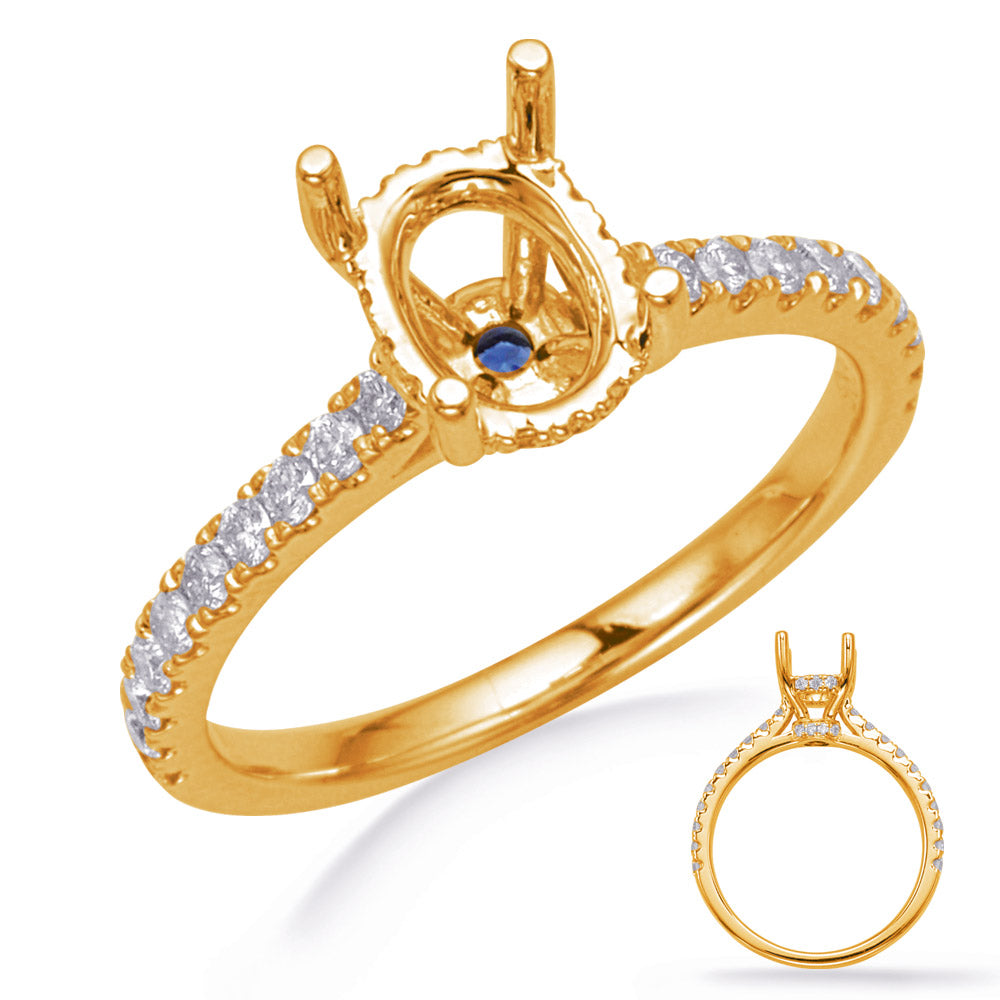 This Engagement Ring  is available in 14K Yellow Gold. There are a total of 47 stones. There are Rounds with a total carat weight of 0.48 set in a Bezel Set|Micro Pave setting.There are Sapphire stones with a total carat weight of 0.05 set in a Bezel Set|Micro Pave.