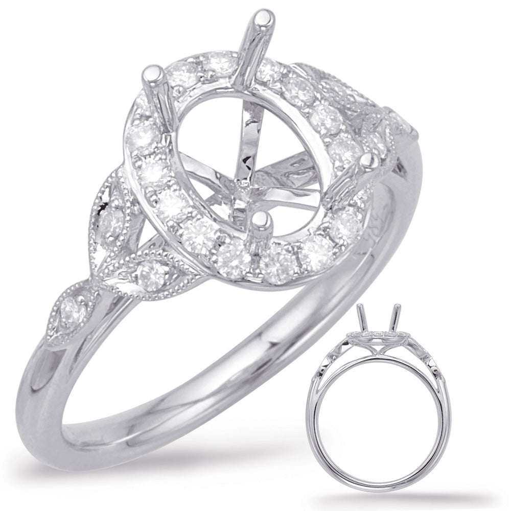 This Engagement Ring  is available in 14K White Gold. There are a total of 26 stones. There are Rounds with a total carat weight of 0.36 set in a Micro Pave|Micro Prong setting.