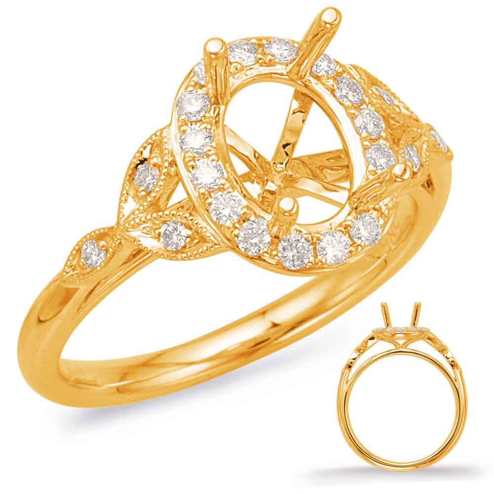 This Engagement Ring  is available in 14K Yellow Gold. There are a total of 26 stones. There are Rounds with a total carat weight of 0.36 set in a Micro Pave|Micro Prong setting.