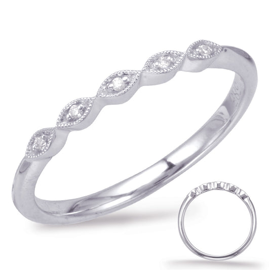 This Band is available in 14K White Gold. There are a total of 5 stones. There are Round with a total carat weight of 0.03 set in a Micro Prong setting.