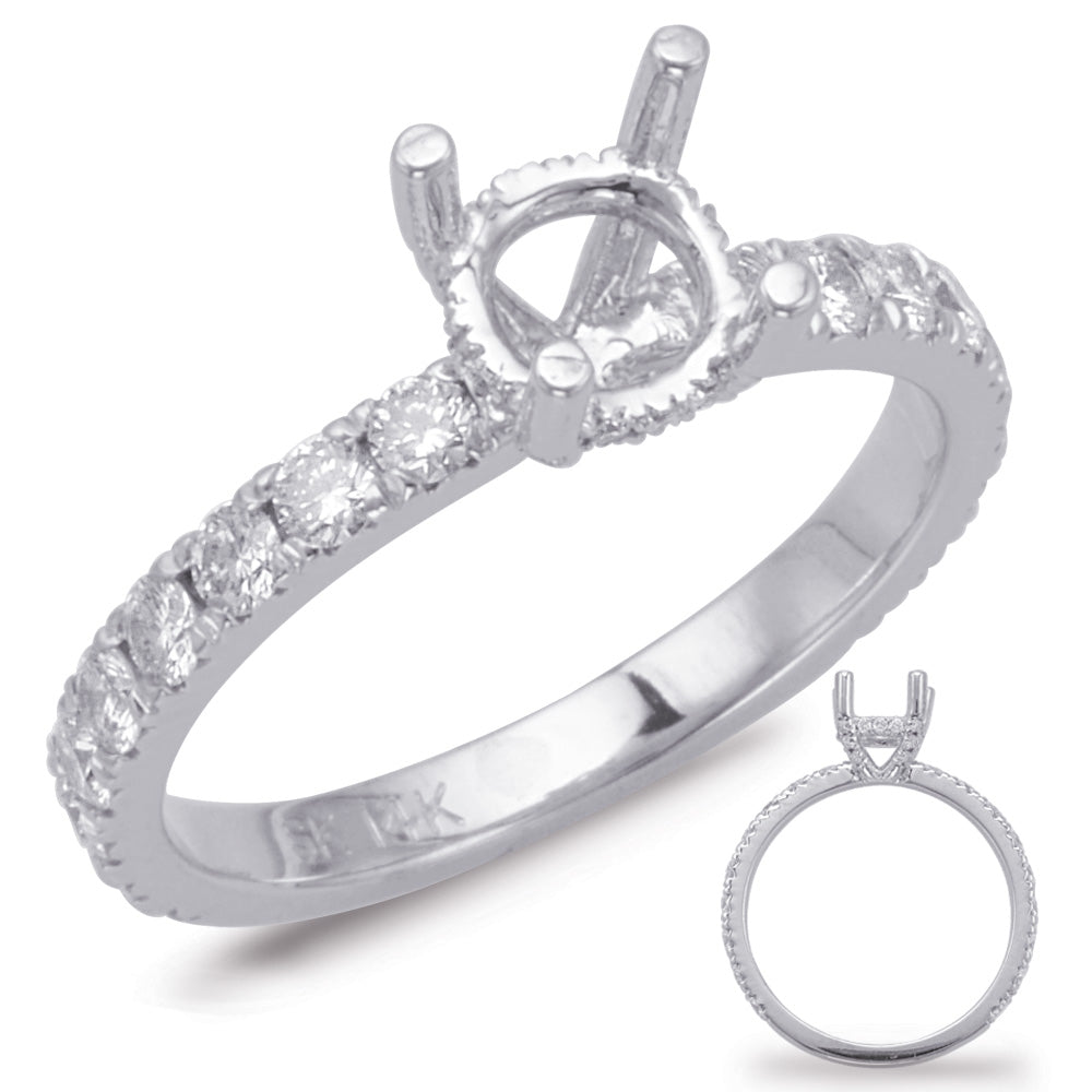 This Engagement Ring  is available in 14K White Gold. There are a total of 42 stones. There are Rounds with a total carat weight of 0.7 set in a Micro Pave setting.