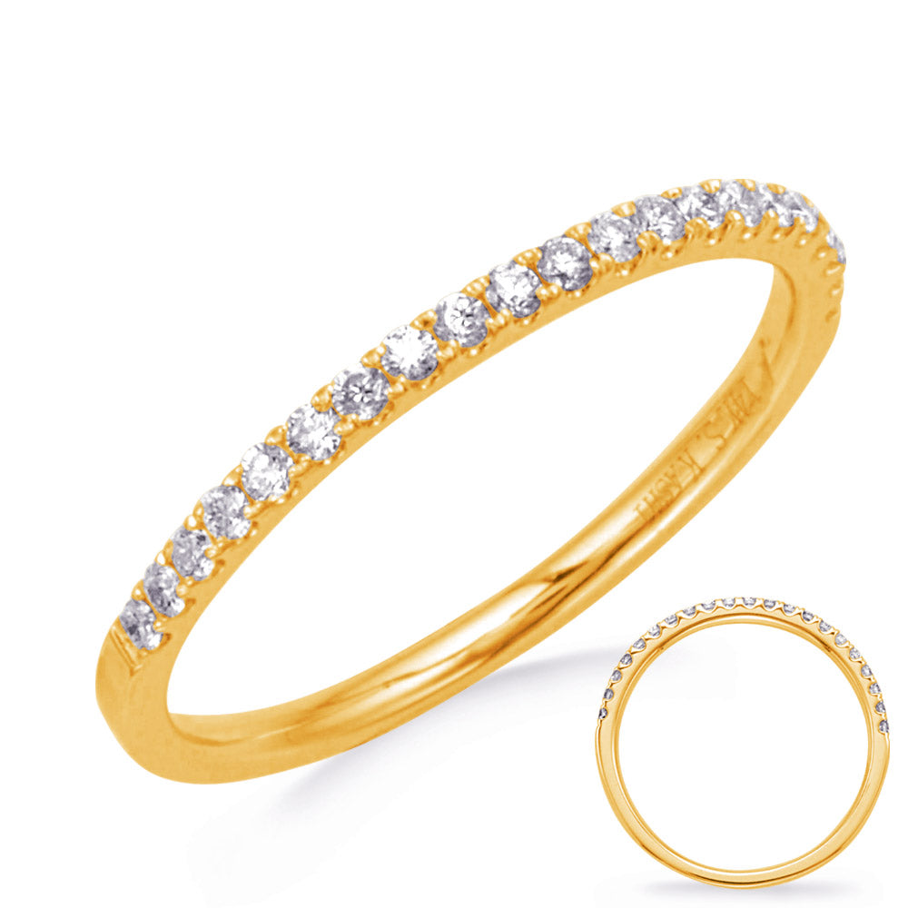 This Band is available in 14K Yellow Gold. There are a total of 21 stones. There are Round with a total carat weight of 0.2 set in a Micro Prong setting.