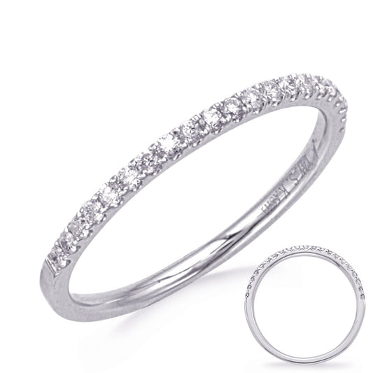 This Band is available in 14K White Gold. There are a total of 17 stones. There are Round with a total carat weight of 0.3 set in a Micro Prong setting.