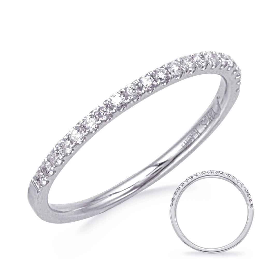 This Band is available in 14K White Gold. There are a total of 17 stones. There are Round with a total carat weight of 0.3 set in a Micro Prong setting.