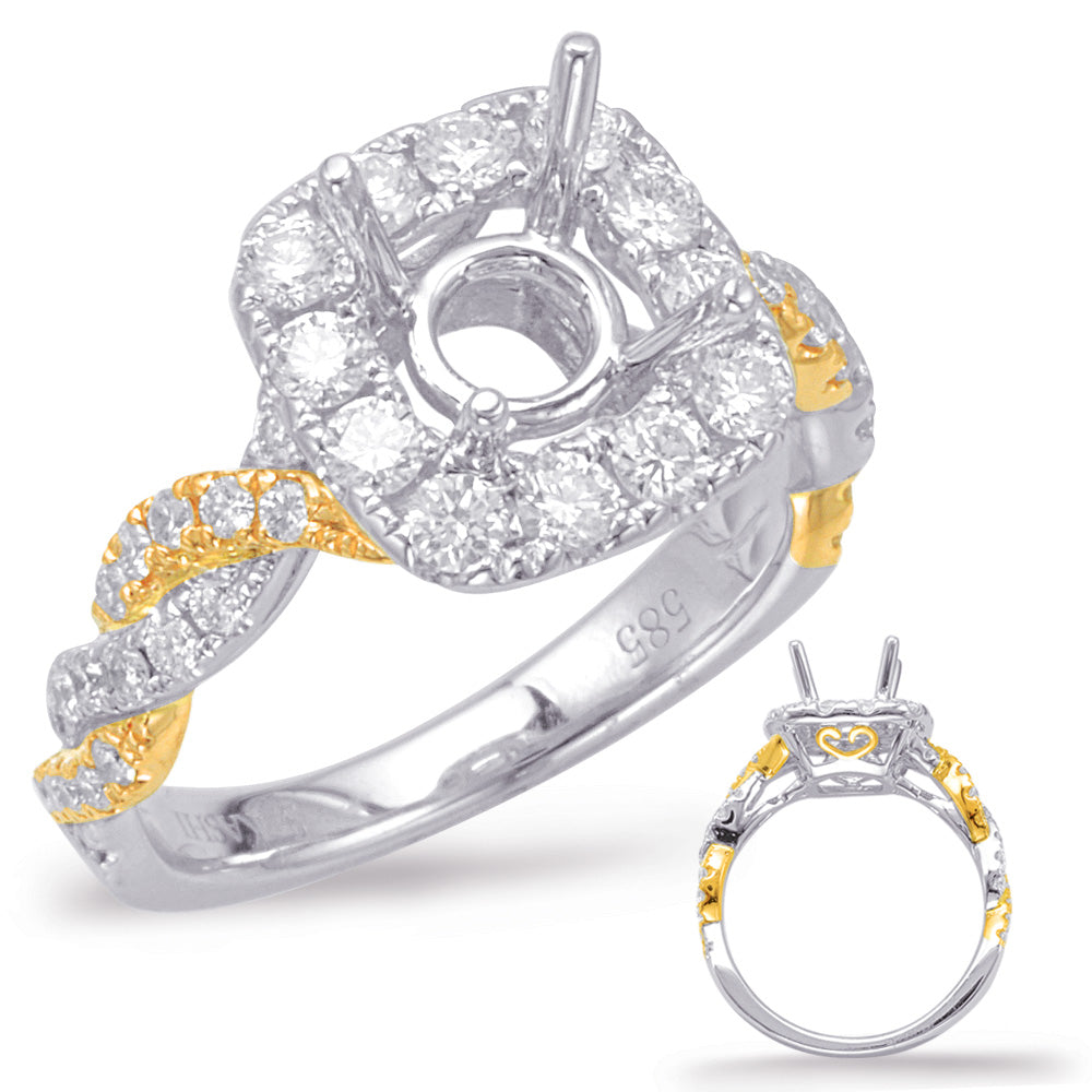 This Engagement Ring  is available in 14K Yellow & White Gold. There are a total of 52 stones. There are Rounds with a total carat weight of 0.47 set in a Micro Prong|Prong Set setting.
