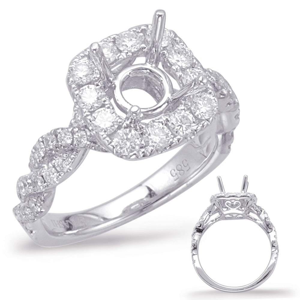 This Engagement Ring  is available in 14K White Gold. There are a total of 48 stones. There are Rounds with a total carat weight of 0.64 set in a Micro Prong|Prong Set setting.