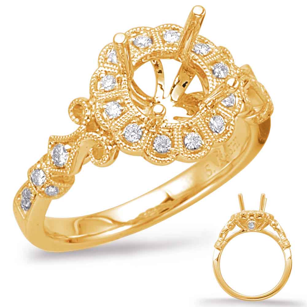 This Engagement Ring  is available in 14K Yellow Gold. There are a total of 24 stones. There are Rounds with a total carat weight of 0.22 set in a Micro Prong|Shared Prongs setting.