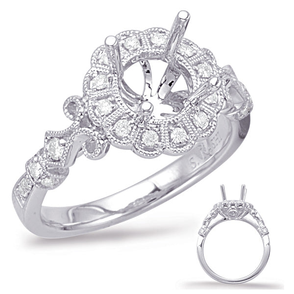 This Engagement Ring  is available in 14K White Gold. There are a total of 24 stones. There are Rounds with a total carat weight of 0.17 set in a Micro Prong|Shared Prongs setting.