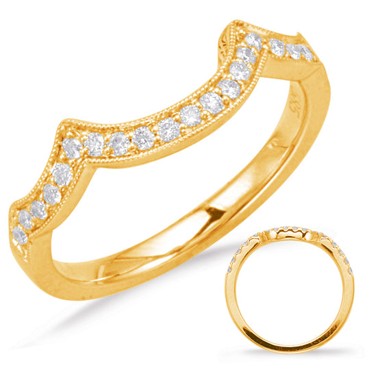 This Band is available in 14K Yellow Gold. There are a total of 21 stones. There are Round with a total carat weight of 0.2 set in a Micro Prong|Shared Prongs setting.