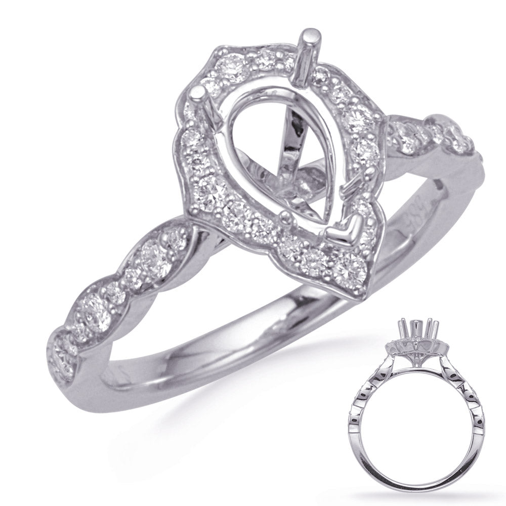 This Engagement Ring  is available in 14K White Gold. There are a total of 38 stones. There are Rounds with a total carat weight of 0.24 set in a Micro Prong setting.