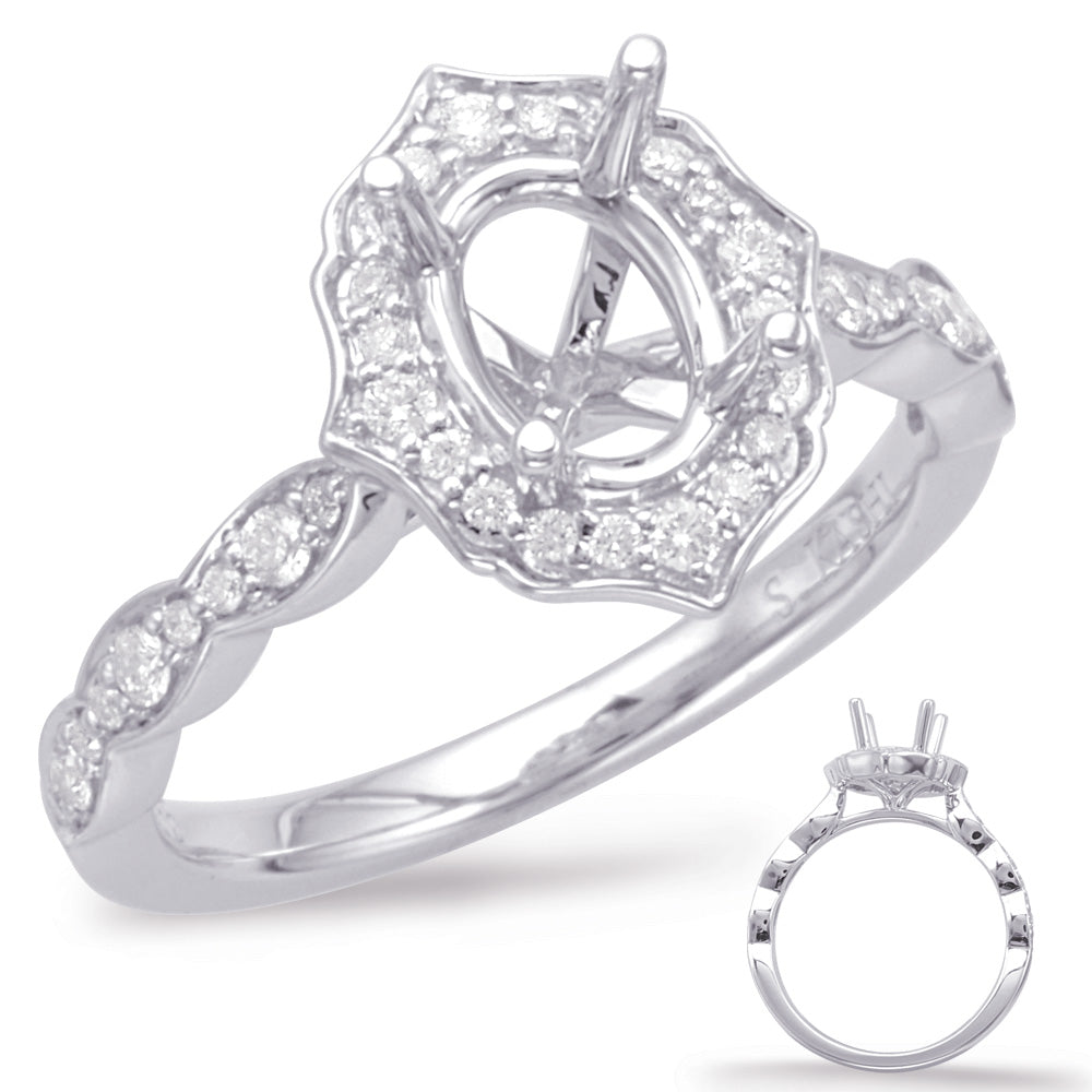 This Engagement Ring  is available in 14K White Gold. There are a total of 38 stones. There are Rounds with a total carat weight of 0.35 set in a Micro Prong setting.