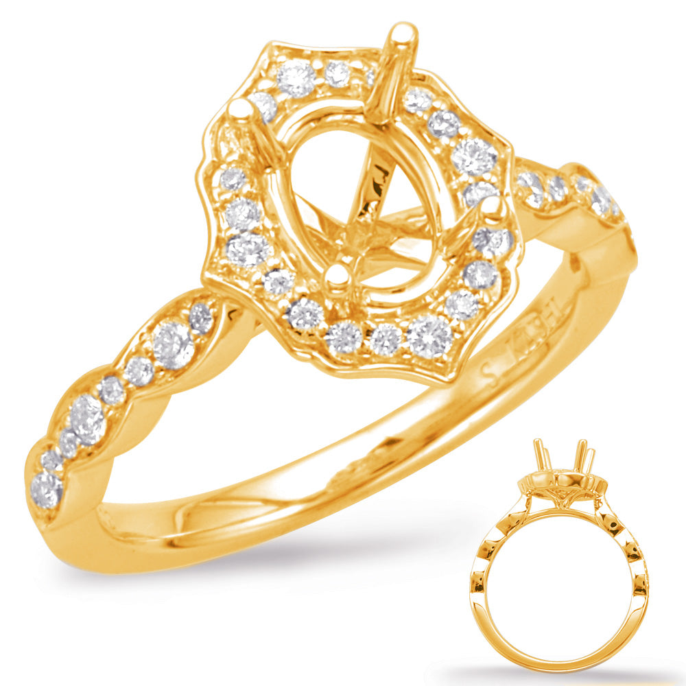 This Engagement Ring  is available in 14K Yellow Gold. There are a total of 38 stones. There are Rounds with a total carat weight of 0.35 set in a Micro Prong setting.