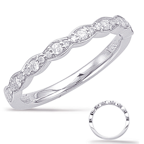 This Band is available in 14K White Gold. There are a total of 24 stones. There are Round with a total carat weight of 0.17 set in a Micro Prong setting.