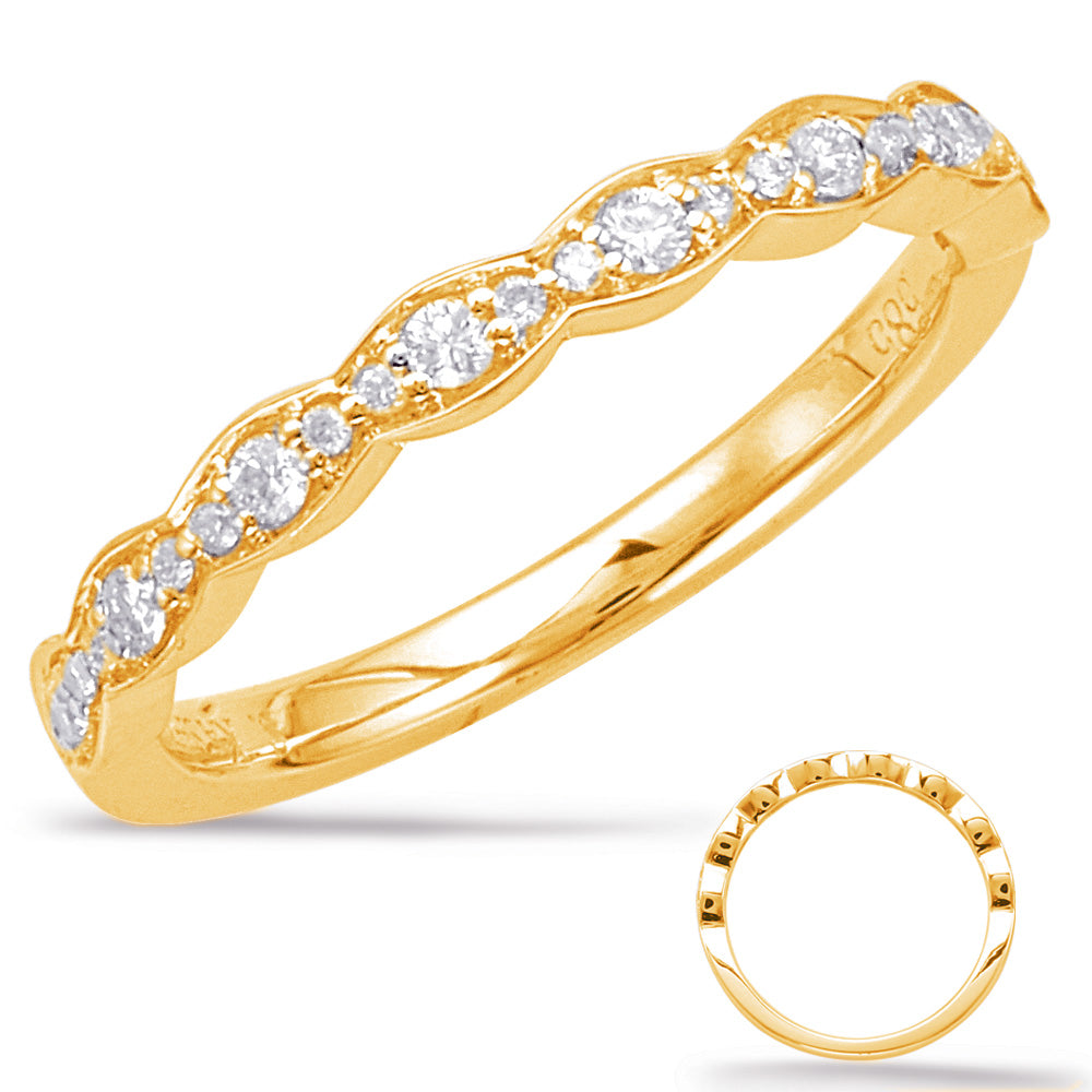 This Band is available in 14K Yellow Gold. There are a total of 24 stones. There are Round with a total carat weight of 0.17 set in a Micro Prong setting.