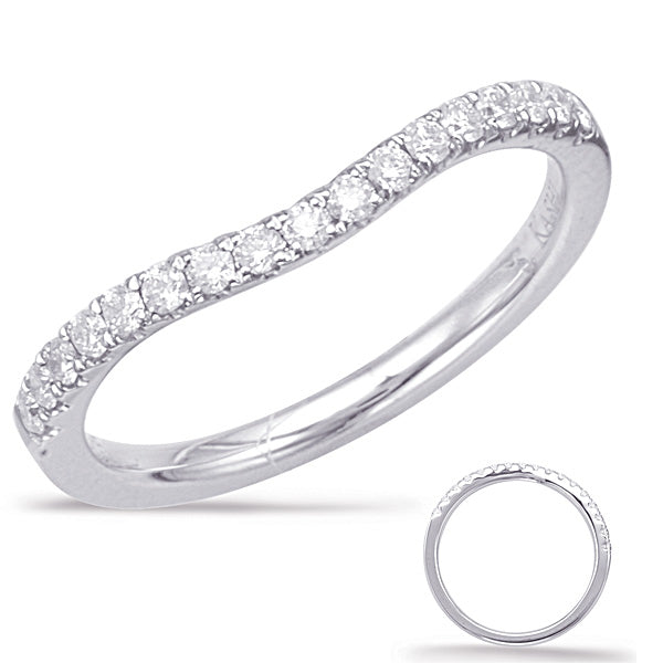 This Band is available in 14K White Gold. There are a total of 17 stones. There are Round with a total carat weight of 0.25 set in a Prong Set setting.