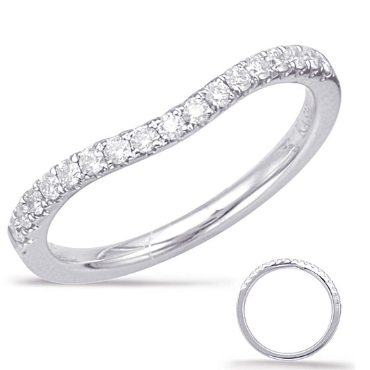 This Band is available in 14K White Gold. There are a total of 17 stones. There are Round with a total carat weight of 0.25 set in a Prong Set setting.