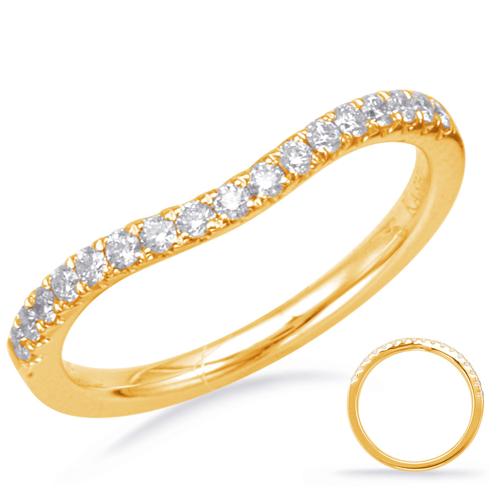 This Band is available in 14K Yellow Gold. There are a total of 17 stones. There are Round with a total carat weight of 0.25 set in a Prong Set setting.