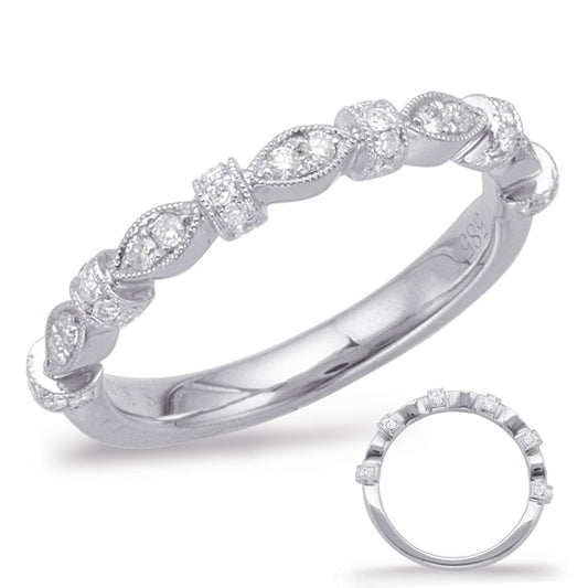 This Band is available in 14K White Gold. There are a total of 40 stones. There are Round with a total carat weight of 0.16 set in a Micro Prong setting.