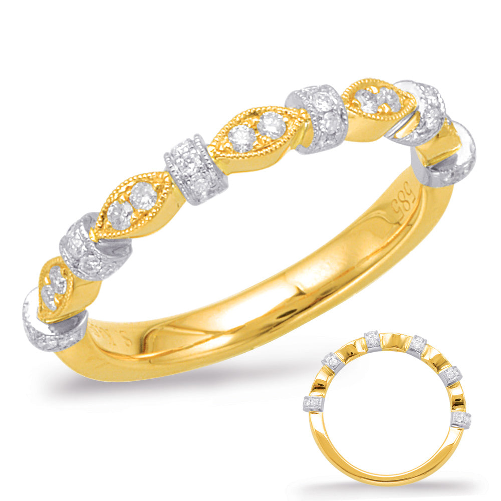 This Band is available in 14K Yellow & White Gold. There are a total of 40 stones. There are Round with a total carat weight of 0.22 set in a Micro Prong setting.