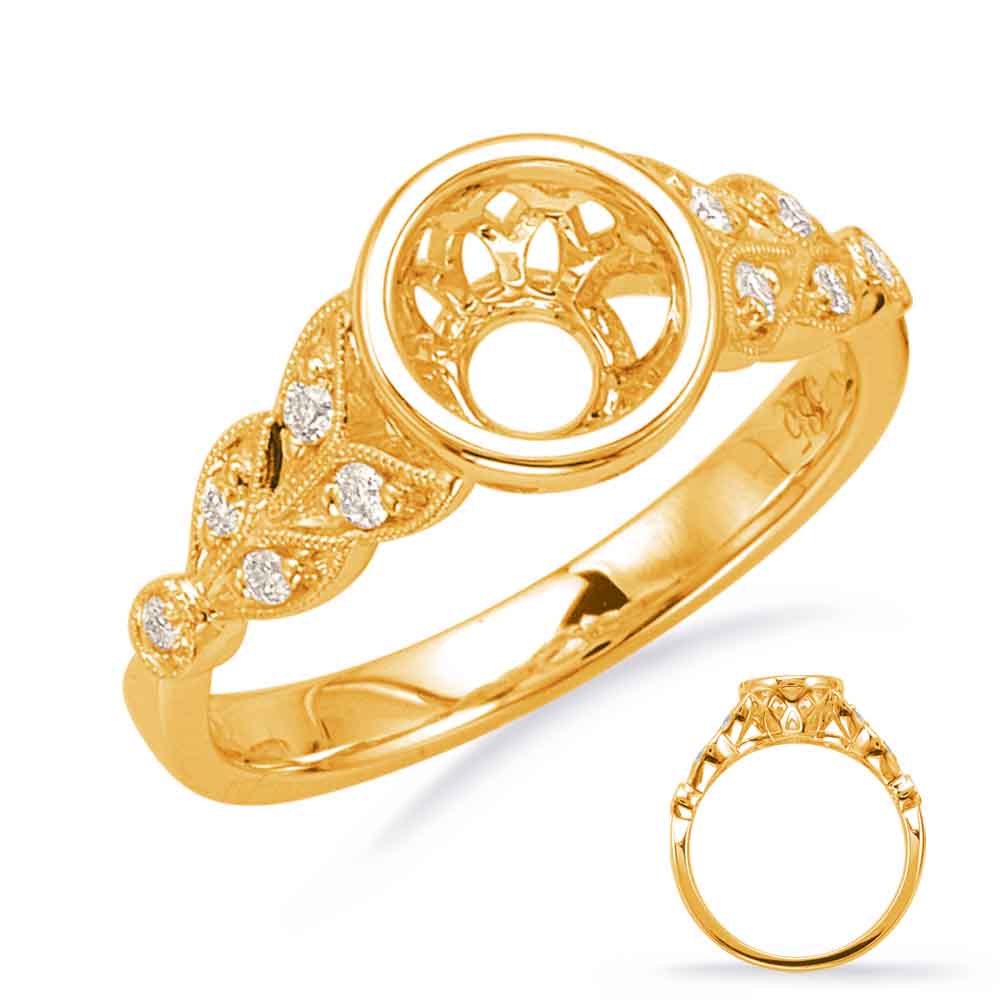 This Engagement Ring  is available in 14K Yellow Gold. There are a total of 10 stones. There are Rounds with a total carat weight of 0.14 set in a Bezel Set|Micro Prong setting.