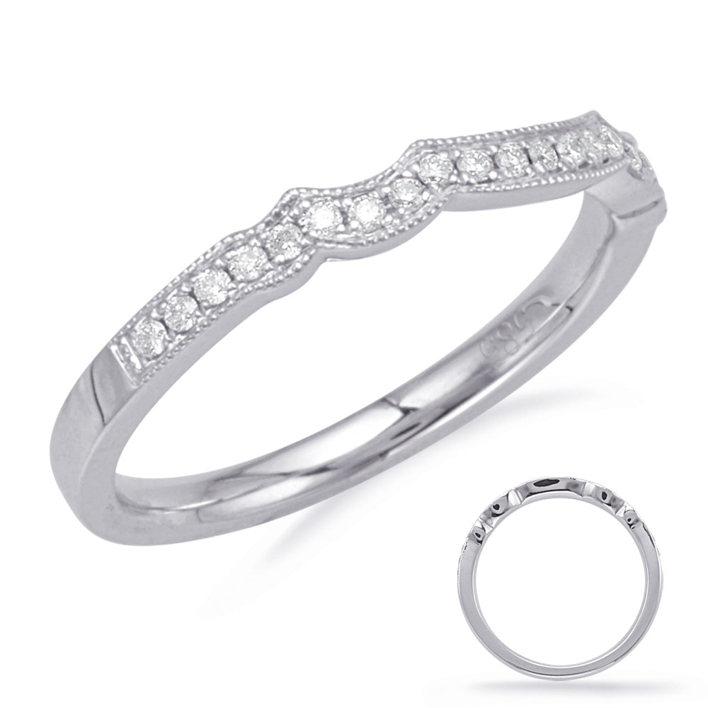 This Band is available in 14K White Gold. There are a total of 23 stones. There are Round with a total carat weight of 0.14 set in a Micro Prong setting.